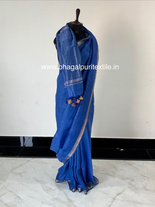Midnight Blue Weave Silk Linen Saree With Running Blouse 1M