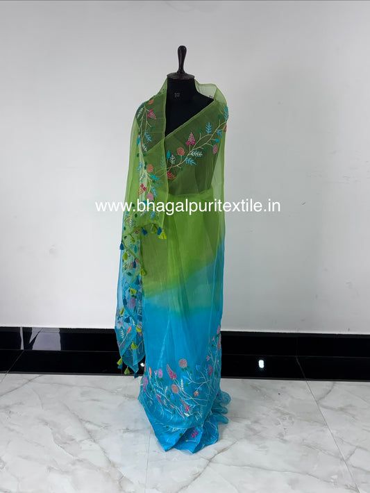 Meher Green Firoza Full Handwork Saree