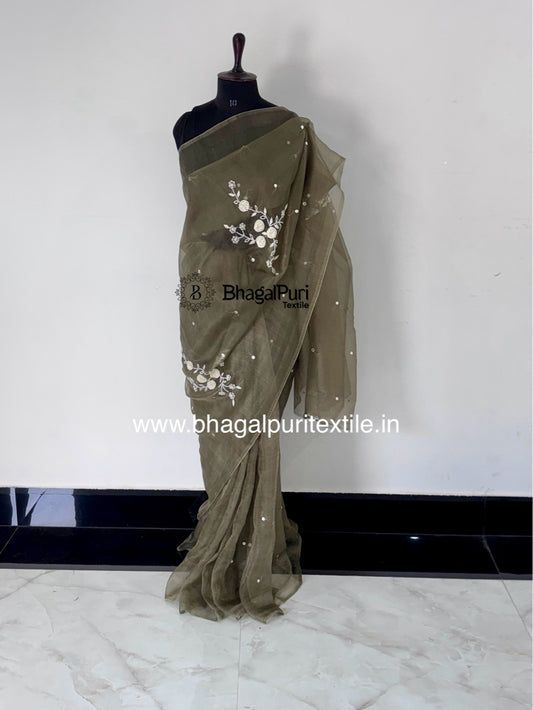 Organza Beads Work Saree