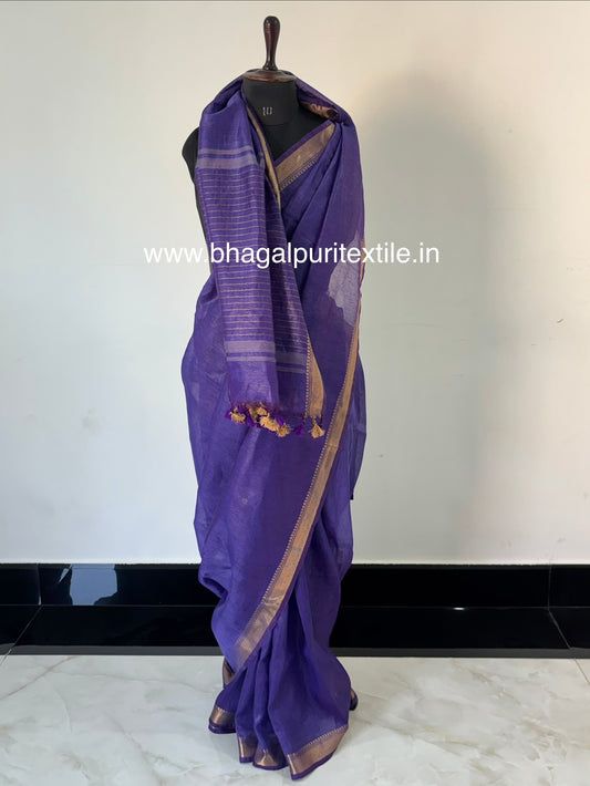 Purple Velvet Touch Silk Linen Saree With Running Blouse 1M