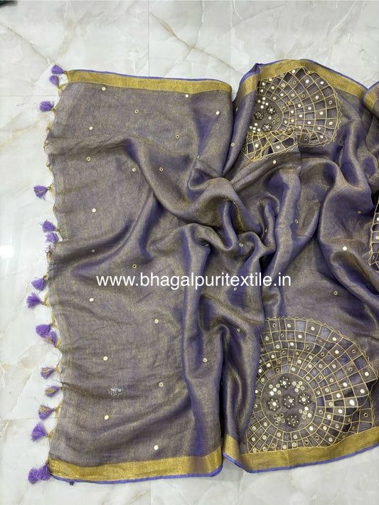 Lavender Tissue Cutwork Saree