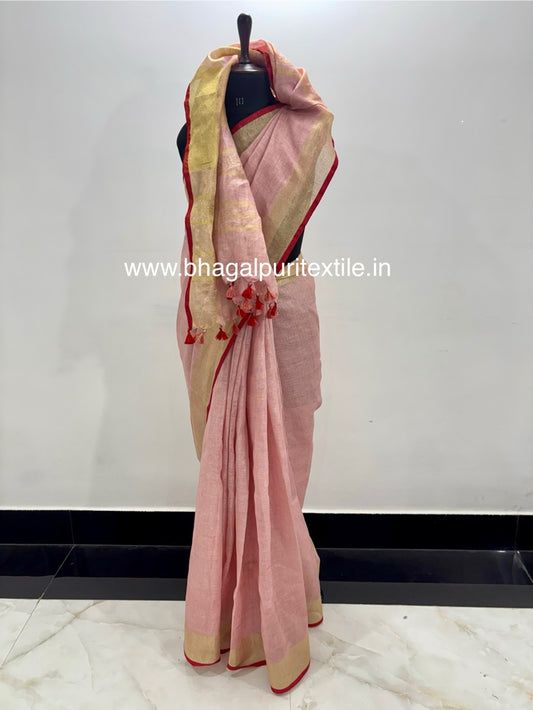 Blushvara Linen/Linen Rose pink Saree