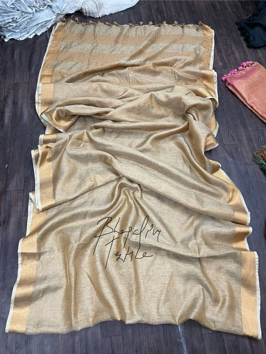 Copper Tissue Linen Saree