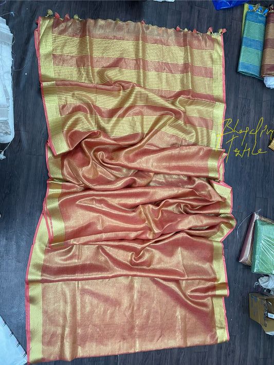 Golden Tissue linen Saaree