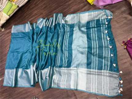 Linen Maha Pad Saree Silver(Search Code-10120)