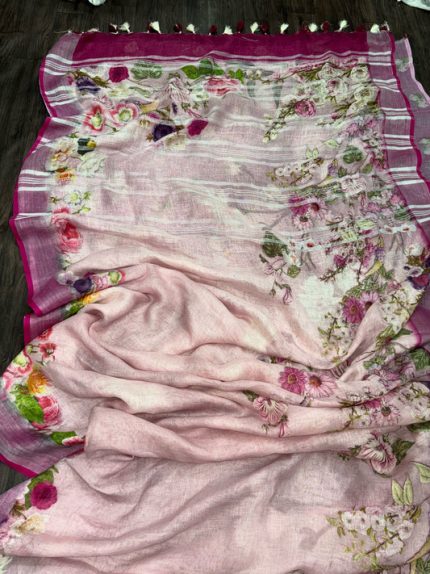 Linen Digital Print Saree(Search Code-10133)