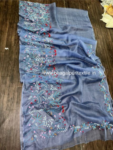 Azure Breeze Organza Silk Hand Embroidered Saree (Search Code :-1024)