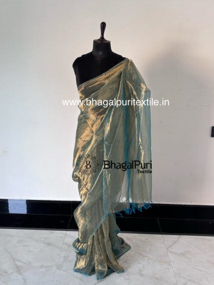 Velvya Turquoise Mist Tissue Silk Saree With Running Blouse 1M (Search code-1084)