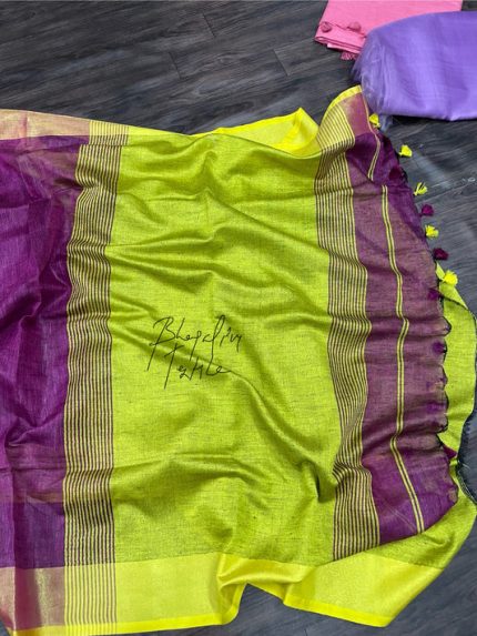 Platinate Purple Yarn Dye Linen Saree(Search Code-10119)