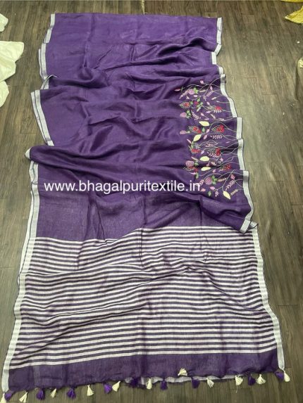 Regal Berry Handwoven Linen Saree   (Search Code 1031)