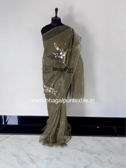 Organza Beads Work Saree Search Code 1046