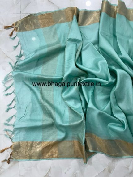 Sea Green Tussar Silk Saree (Search code-1058)