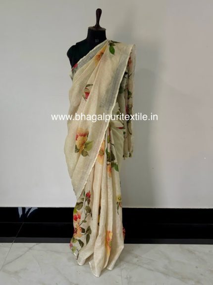 Gulzari Buta Linen Digital Print Saree (Search code-1071)
