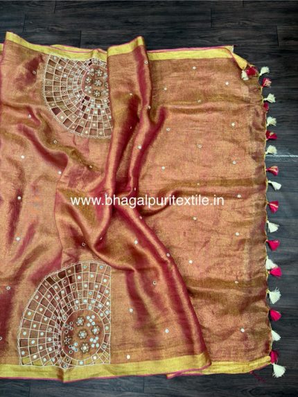 Tissue Linen  Cutwork Saree (Search Code-1038)