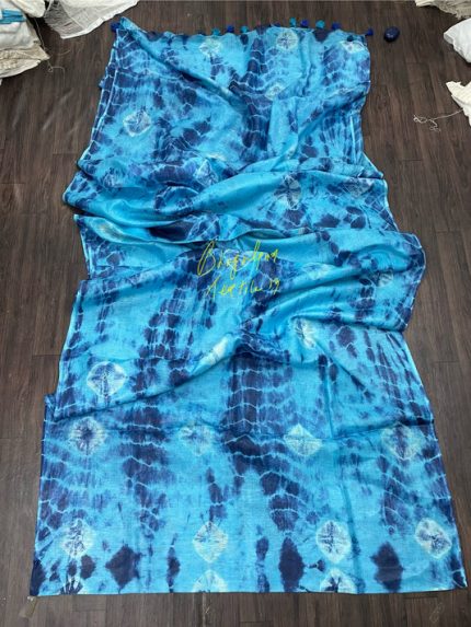 Linen Tourquish Blue Sibori Saree(Search Code - 10146)