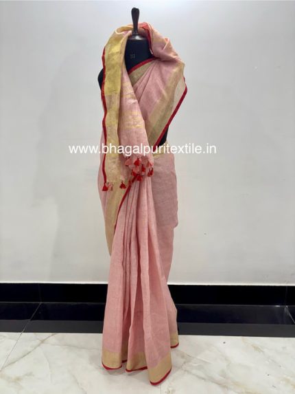 Blushvara Linen/Linen Rose pink Saree (Search code-1076)