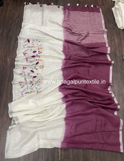 The Regal Blend Wine and White Double Tone Saree (Search Code-1027)