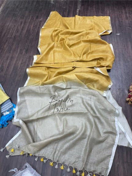 Linen Dual Tone Turmeric Warm Grey Saree(Search Code-10113)