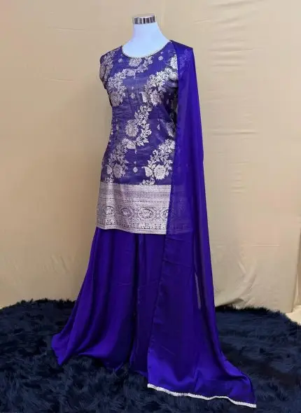 Royal Purple Woven Banarasi Silk Sharara Suit Set