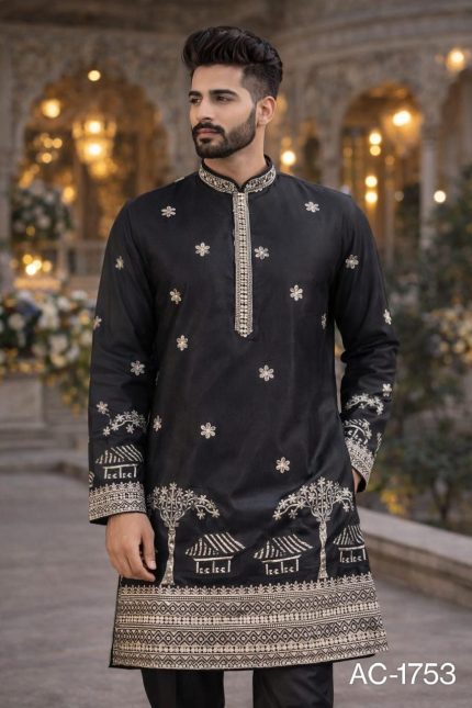 Royal Black Embroidered Kurta